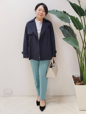 「アイテム（トレンチコート、ブルー系）」を使った、sugiさん（レディース・153cm）の冬コーディネート