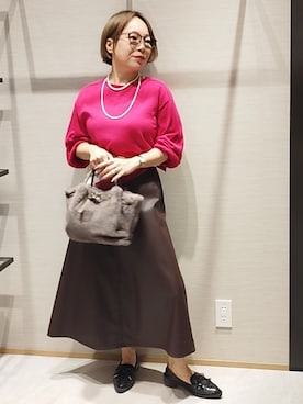 「UNTITLED（アンタイトル）の【店頭人気！/8色展開】ボリュームスリーブニットプルオーバー（ニット/セーター、ピンク系）」を使った、sugiさん（レディース・153cm）の秋コーディネート