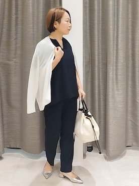 「Reflect（リフレクト）のウエストギャザー総シフォンワンピース（ワンピース、ブラック系）」を使った、sugiさん（レディース・153cm）の春コーディネート
