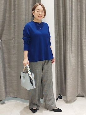 「UNTITLED（アンタイトル）の【きれいに体型カバー/8色展開】Aラインシルエットニットプルオーバー（ニット/セーター、ブルー系）」を使った、sugiさん（レディース・153cm）の秋コーディネート
