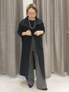 「UNTITLED（アンタイトル）のウールカシミヤスタンドカラーコート（その他アウター、ブラック系）」を使った、sugiさん（レディース・153cm）の秋コーディネート