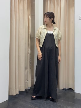 「KBF（ケイビーエフ）のコンパクトチェックシャツ（シャツ/ブラウス、イエロー系）」を使った、maikoさん（レディース・159cm）の夏コーディネート