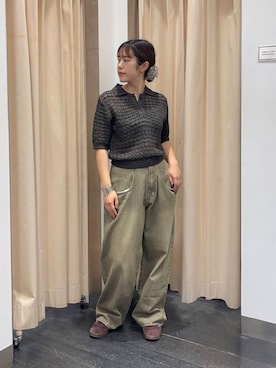 カシミヤ　グレー ニット ワイドパンツ サイドポケット 新感覚！カシミヤ70%×シルク30% 肌に優しいインナーセーター