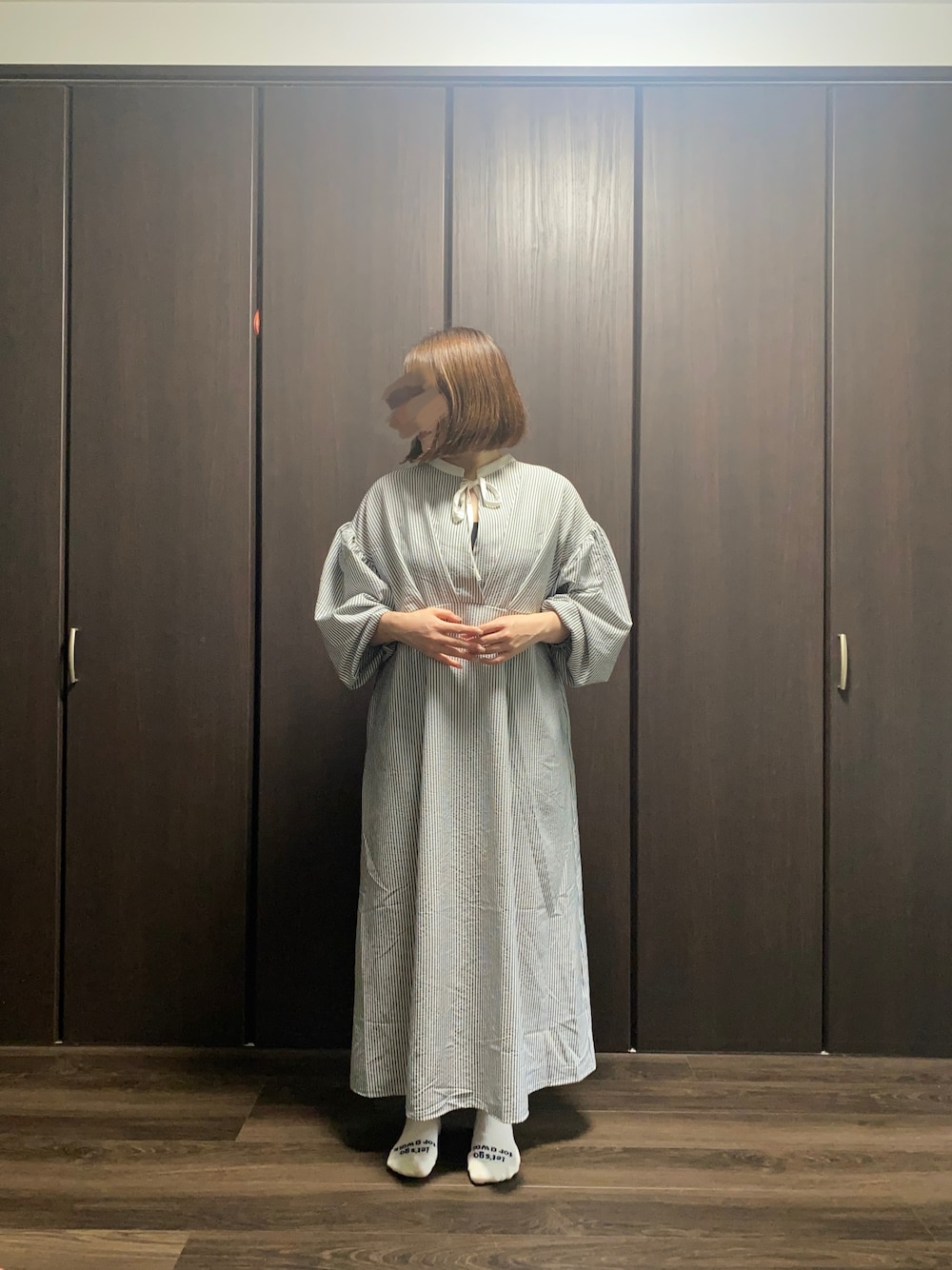 「ぽっちゃり、楽チンコーデ、休日スタイル、ワンピース、低身長、イエベ秋」｜「classicalelfの異なる表情を楽しめる。2way長袖タックリボンワンピース（シャツワンピース、ブラック系）」を使った、千日紅さん（レディース・156cm）の夏コーディネートの1枚目の写真