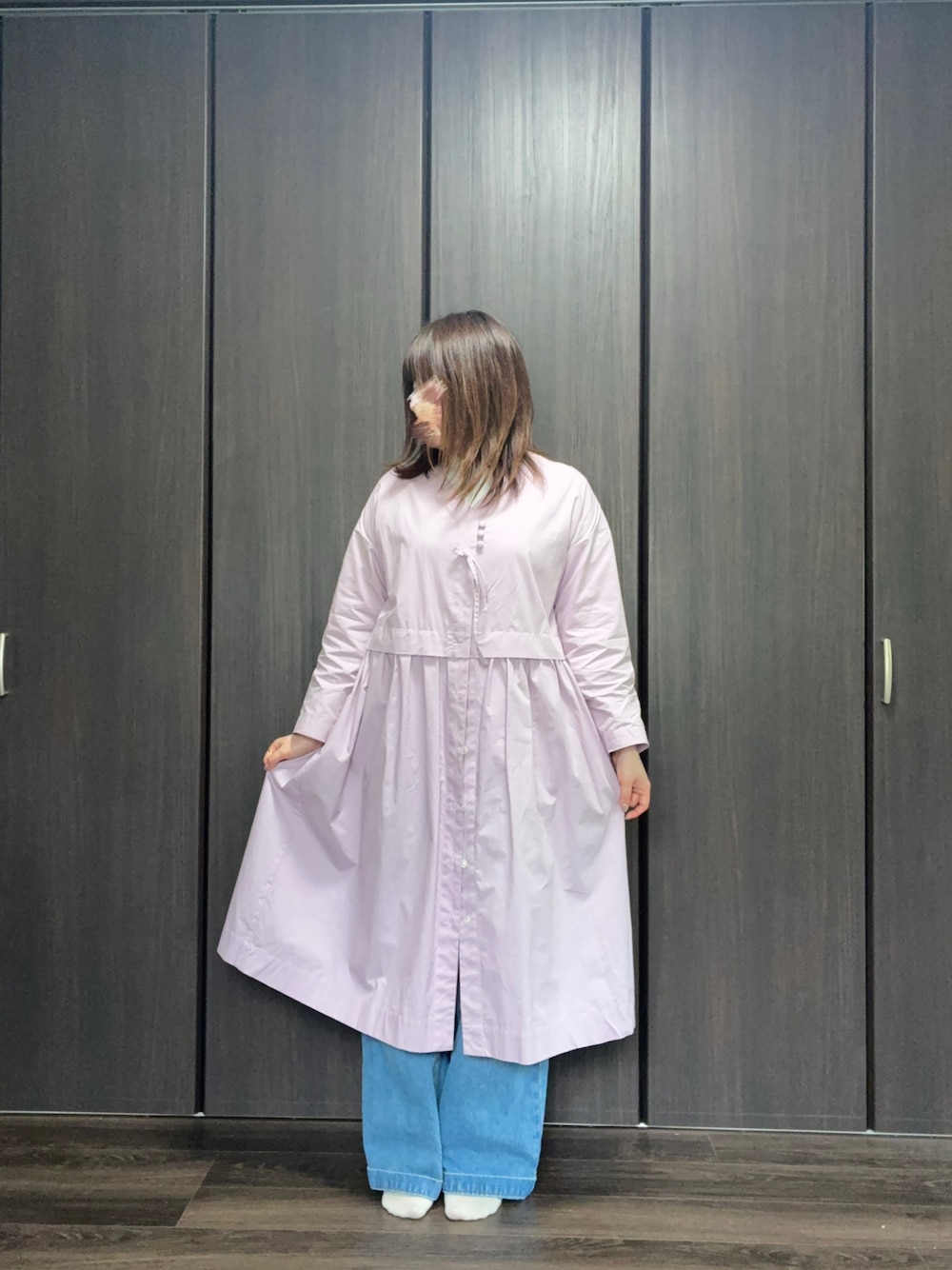 「大人かわいい、今日のコーデ、大人女子、春服コーデ、150cm台コーデ、ぽっちゃり、お出かけコーデ、春、骨格ストレート」｜「haupiaの青い線　ワンピース（ワンピース、ホワイト系）」を使った、千日紅さん（骨格ストレート・レディース・156cm）の春コーディネートの1枚目の写真