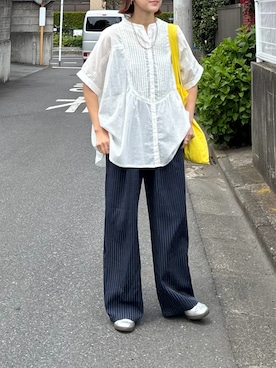 「notch.（ノッチ）の【notch. by KR 】シアーヨークピンタックブラウス（シャツ/ブラウス、ホワイト系）」を使った、ＫＲさん（レディース・159cm）の春コーディネート