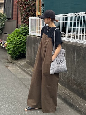 「notch.（ノッチ）の【 notch. by KR 】アシメサロペット（サロペット/オーバーオール、ブラウン系）」を使った、ＫＲさん（レディース・159cm）の春コーディネート