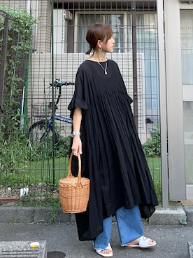 「notch.（ノッチ）の【notch.by KR】ボリュームギャザーワンピース（ワンピース）」を使った、ＫＲさん（レディース・159cm）の夏コーディネート