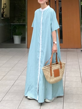 「CORNERS by KR（コーナーズバイケーアール）のCORNERS by KR　バスケットかごバッグ（かごバッグ）」を使った、ＫＲさん（レディース・159cm）の夏コーディネート