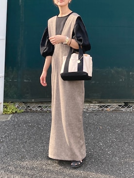 「select MOCA by son（セレクトモカバイソン）のアイテム（ジャンパースカート）」を使った、ＫＲさん（レディース・159cm）の夏コーディネート