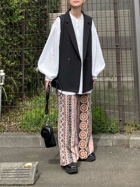 「CORNERS（コーナーズ）のCORNERS by KR　エスニックストライプワイドパンツ（その他パンツ）」を使った、ＫＲさん（レディース・159cm）の春コーディネート