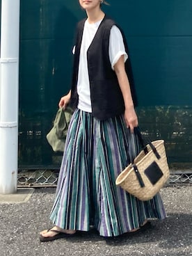 「CORNERS by KR（コーナーズバイケーアール）のCORNERS by KR　バスケットかごバッグ（かごバッグ）」を使った、ＫＲさん（レディース・159cm）の夏コーディネート