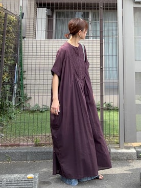 「notch.（ノッチ）の【 notch. by KR 】インド綿　シアーヨークピンタックワンピース（ワンピース、ブラウン系）」を使った、ＫＲさん（レディース・159cm）の春コーディネート