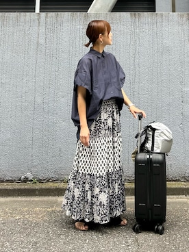 「OMNES（オムネス）のコットンボイル総柄切り替えティアードスカート（スカート）」を使った、ＫＲさん（レディース・159cm）の夏コーディネート
