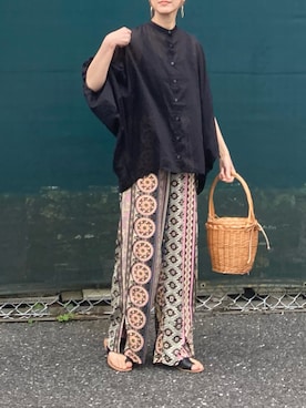 「CORNERS（コーナーズ）のCORNERS by KR　エスニックストライプワイドパンツ（その他パンツ）」を使った、ＫＲさん（レディース・159cm）の春コーディネート