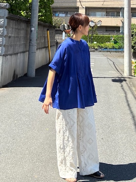 「notch.（ノッチ）の【 notch. by KR 】スクエアパターンレースパンツ（その他パンツ、ホワイト系）」を使った、ＫＲさん（レディース・159cm）の春コーディネート