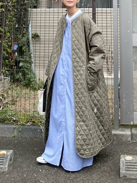 「シャツワンピ」｜「アイテム（ノーカラーコート）」を使った、ＫＲさん（レディース・159cm）の冬コーディネート