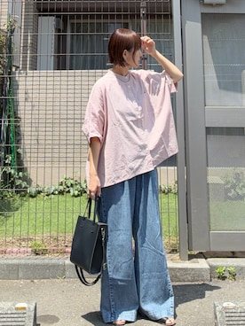 「reca（レカ）の【ZOZOTOWN限定】バンドカラードルマンシャツ（シャツ/ブラウス、ピンク系）」を使った、ＫＲさん（レディース・159cm）の春コーディネート