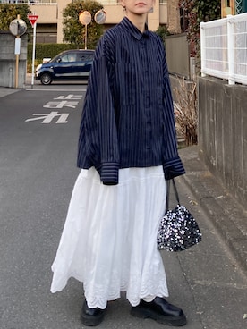 「巾着バッグ」｜「アイテム（スカート）」を使った、ＫＲさん（レディース・159cm）の冬コーディネート