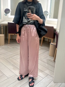 「サテンパンツ」｜「アイテム（ピンク系）」を使った、saさん（レディース・157cm）の夏コーディネート