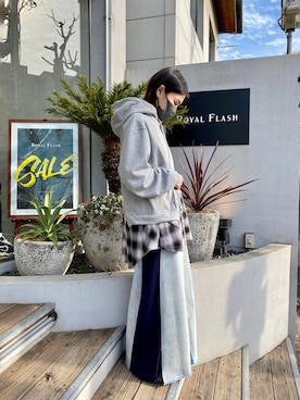 「AULA AILA（アウラアイラ）のAULA AILA/アウラ アイラ/COMBINATION DENIM PANTS（デニムパンツ）」を使った、53himiさん（レディース・161cm）の冬コーディネート