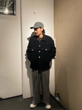 「アイテム（帽子）」を使った、森本さん（メンズ・160cm）の冬コーディネート