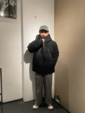 「アイテム（帽子）」を使った、森本さん（メンズ・160cm）の冬コーディネート