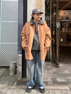 「アイテム（パーカー）」を使った、森本さん（メンズ・160cm）の秋コーディネート