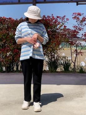 「FRUIT OF THE LOOM（フルーツオブザルーム）のアイテム（帽子）」を使った、kankitsu🍊さん（キッズ・144cm）の春コーディネート