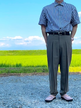 「MANEBU（マネブ）のアイテム（サンダル）」を使った、やぬ(相互)さん（メンズ・180cm）の夏コーディネート