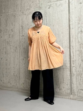 「アイテム（ワンピース、オレンジ系）」を使った、わたさん（レディース・156cm）の夏コーディネート