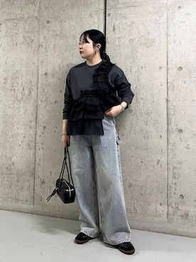 「KBF（ケイビーエフ）のフリルドッキングスウェット（スウェット）」を使った、わたさん（レディース・156cm）の秋コーディネート