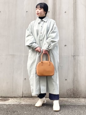 「スクエアトゥ」｜「アイテム（ステンカラーコート）」を使った、わたさん（レディース・156cm）の冬コーディネート