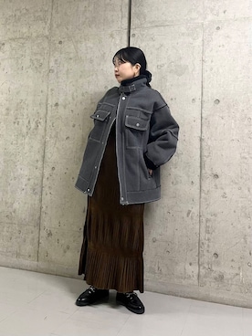 「KBF（ケイビーエフ）のオーバーサイズボアジャケット（その他アウター）」を使った、わたさん（レディース・156cm）の冬コーディネート