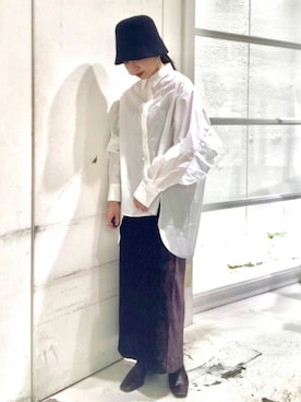「ベロアスカート」｜「アイテム（帽子）」を使った、わたさん（レディース・156cm）の秋コーディネート