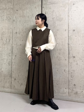 「KBF（ケイビーエフ）のベストセパレートワンピース（ワンピース）」を使った、わたさん（レディース・156cm）の秋コーディネート