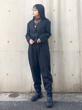 「KBF（ケイビーエフ）のアイテム（ノーカラージャケット）」を使った、わたさん（レディース・156cm）の冬コーディネート