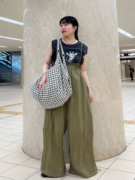 「アイテム（オールインワン・サロペット、グリーン系）」を使った、わたさん（レディース・156cm）の夏コーディネート