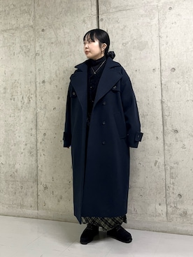 「KBF（ケイビーエフ）のアイテム（ステンカラーコート）」を使った、わたさん（レディース・156cm）の冬コーディネート