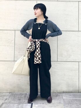 「ラグランTシャツ」｜「アイテム（オールインワン・サロペット）」を使った、わたさん（レディース・156cm）の夏コーディネート