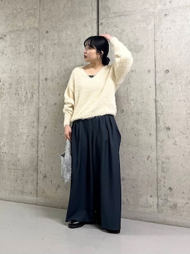 「KBF（ケイビーエフ）のWIDEワイドパンツ（その他パンツ）」を使った、わたさん（レディース・156cm）の冬コーディネート