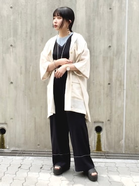 「羽織り」｜「アイテム（オールインワン・サロペット）」を使った、わたさん（レディース・156cm）の春コーディネート