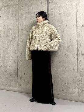 「スカートコーデ」｜「アイテム（ジャケット/アウター）」を使った、わたさん（レディース・156cm）の冬コーディネート