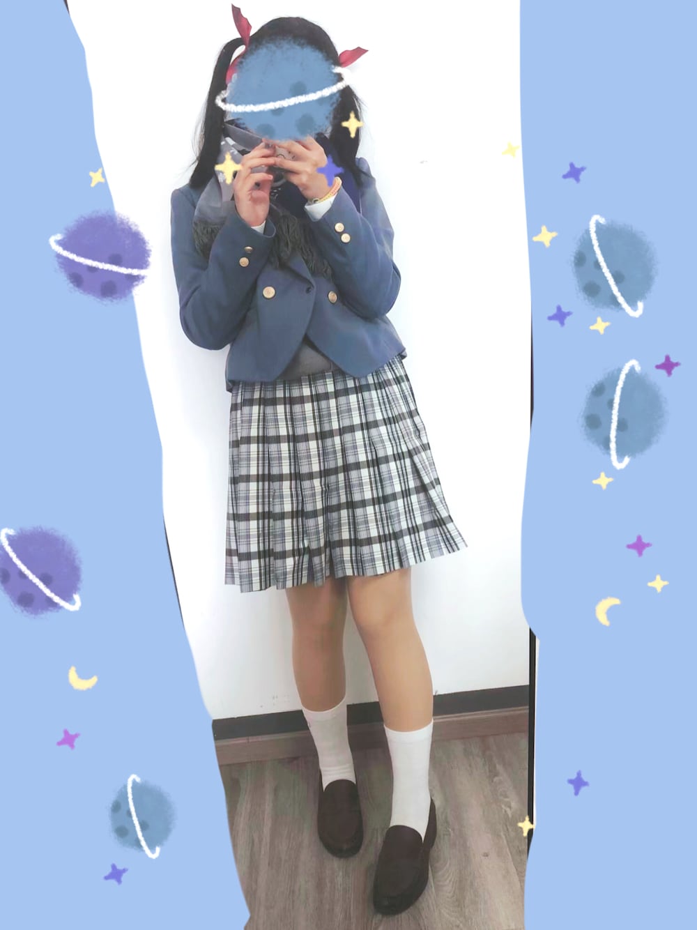 「JK、jk制服、uniform experiment、制服、制服風コーデ、冬コーデ、冬、冬のコーデ、春コーデ、春、spring、通学、かわいい、Cute」｜「HARUTAのカップインソールコインローファー　#45050（ローファー、ブラック系）」を使った、Wakakoさん（レディース・158cm）の冬コーディネートの1枚目の写真