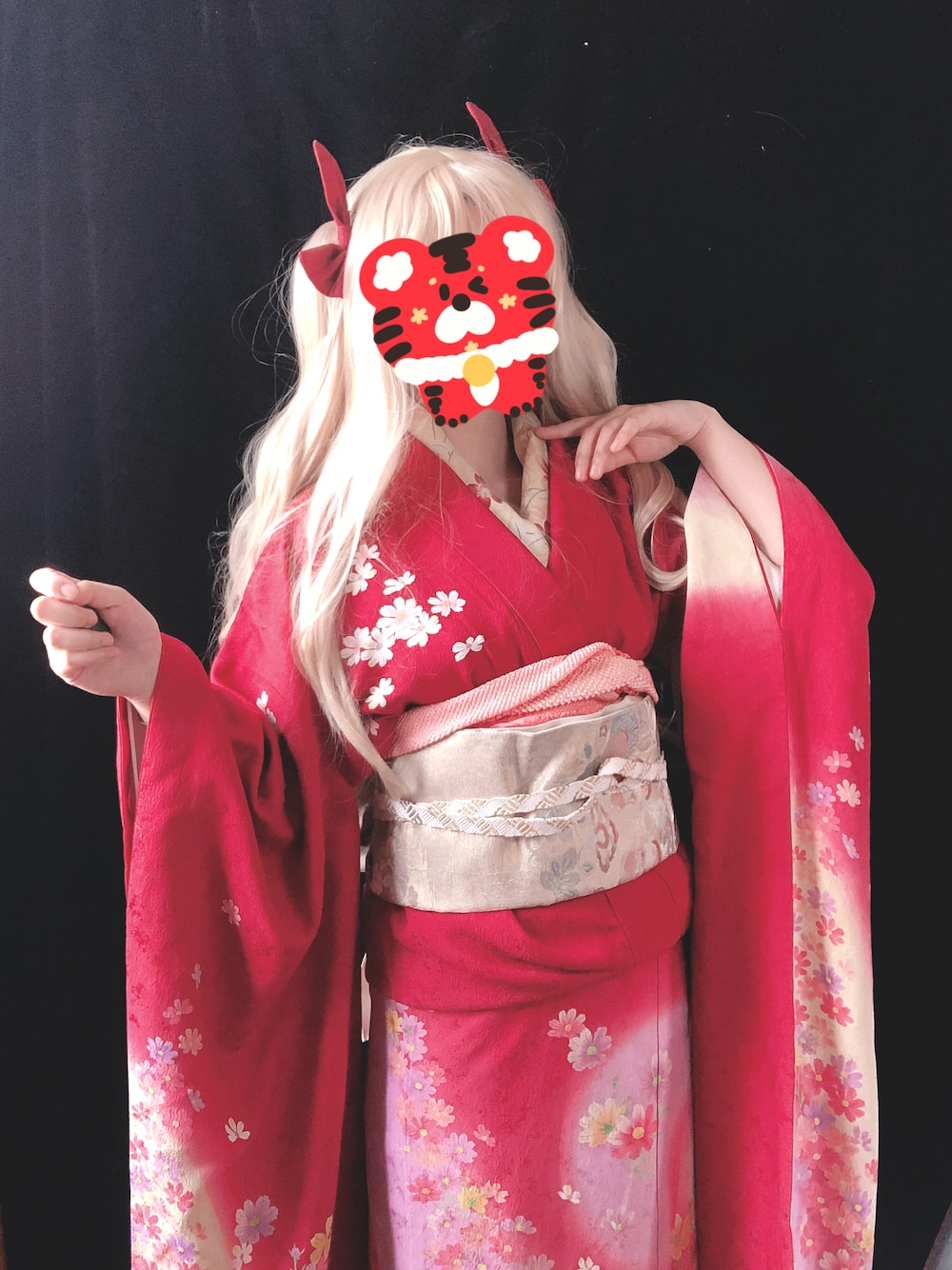 「着物、着物コーデ、着物女子、和服、和服MIX、振袖、VINTAGE、vintage、新年一発目、可愛い」｜「桐屋のアイテム（着物、レッド系）」を使った、Wakakoさん（レディース・158cm）の冬コーディネートの1枚目の写真