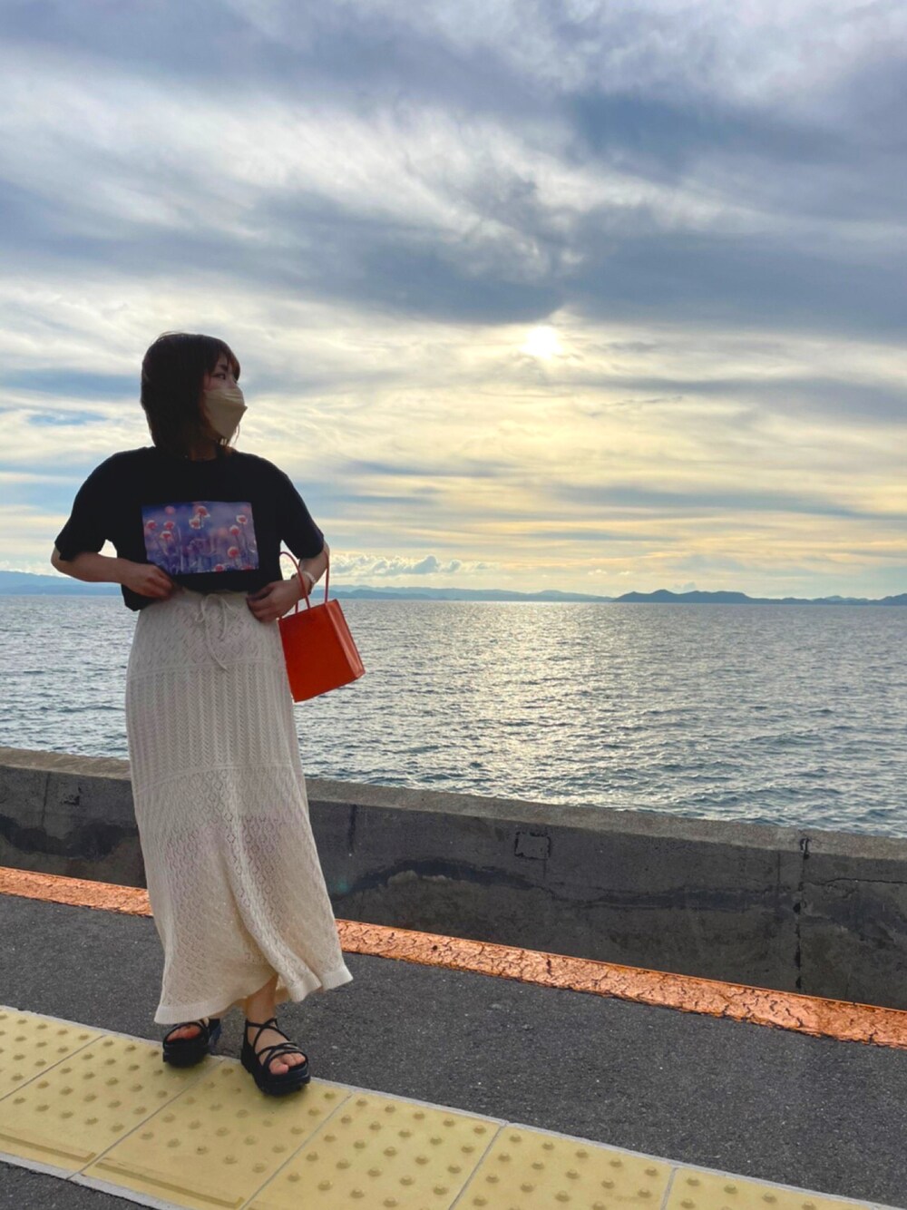 「千綿駅、長崎、休日コーデ」｜「Honeysのナローフラットサンダル（サンダル、ブラック系）」を使った、＊asami＊さん（レディース・151cm）の夏コーディネートの1枚目の写真