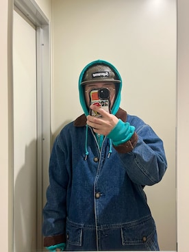 「soerte（ソエルテ）のHeavy weight double zip-up hoodie /ヘビーウェイトダブルジップフーディー 【短丈】（パーカー、ブルー系）」を使った、ＴａＫｕさん（メンズ・164cm）の春コーディネート