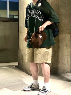 「古着好きな人と繋がりたい」｜「アイテム（スリッポン）」を使った、ＴａＫｕ🥑さん（メンズ・164cm）の夏コーディネート