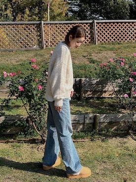 「Ungrid（アングリッド）のカラーモヘア混ルーズニット（ニット/セーター、ホワイト系）」を使った、azuさん（レディース・159cm）の冬コーディネート