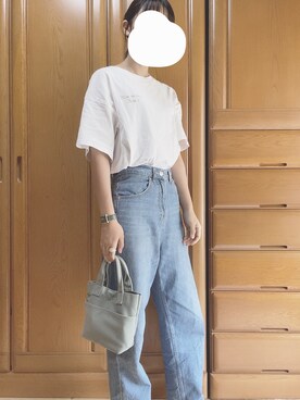 「LOWRYS FARM（ローリーズファーム）のCONEハイライズワイドデニム　800874（デニムパンツ）」を使った、ちゃきさん（レディース・164cm）の夏コーディネート